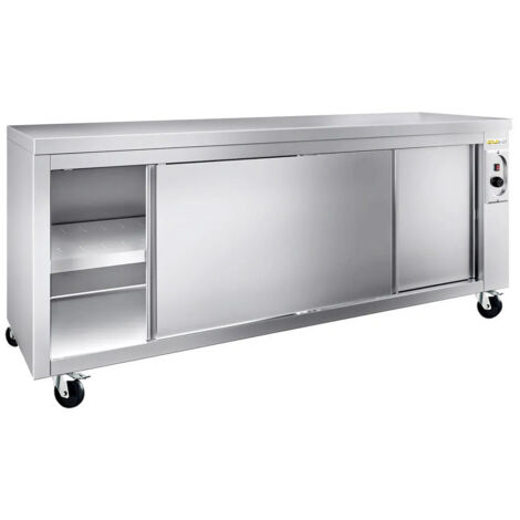 Meuble bas inox chauffant 2000x700 mm sur roulettes PREMIUM - GOLDINOX