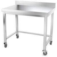 Table de travail en inox 1200 x 700 mm adossée avec renfort sur roulettes PREMIUM - GOLDINOX