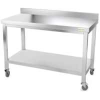Table de travail en inox 1600 x 700 mm adossée sur roulettes / GOLDINOX