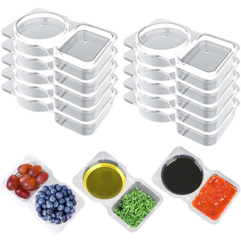 Lot de 30 petits pots transparents à double compartiment pour sauces, condiments et vinaigrettes, avec couvercle, 130 ml (1/5)