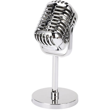 Accessoire de microphone rétro, réplique classique de faux microphone vintage, modèle plaqué argent pour la décoration de bar. (1/5)