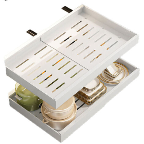 Tiroir de cuisine coulissant extensible sans perçage, largeur réglable 32-52 cm, pour armoires de cuisine et salle de bain (1/5)