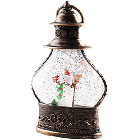 Lanterne boule à neige de Noël, boule à neige cylindrique scintillante, boule à neige de Noël couleur bronze, lanterne avec décorations sapin de Noël et bonhomme de neige. (1/5)