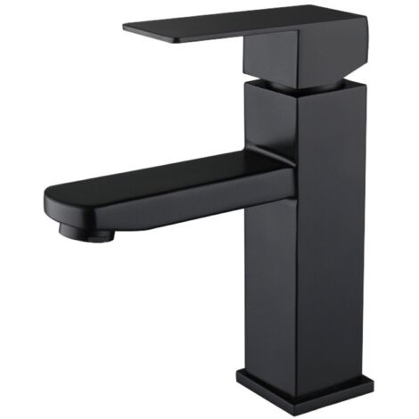 Robinet Salle de Bain Mitigeur de Lavabo avec Poignée Carrée Robinetterie pour Salle de Bain Mousseur Démontable Noir (1/5)