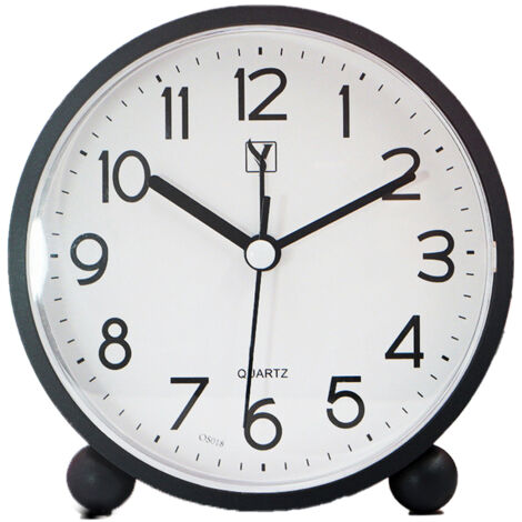 Réveil analogique rond - Gris et noir - 11 cm x 10,8 cm - Affichage LCD - Mouvement silencieux - Boîtier en plastique et verre (1/5)