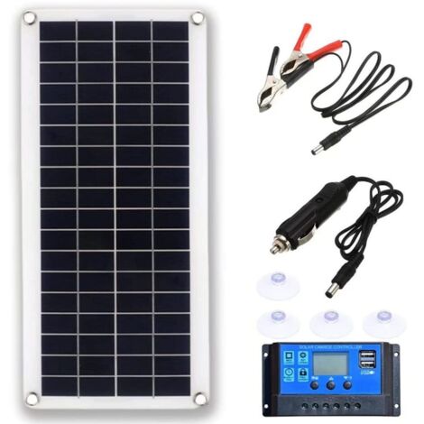 Panneau solaire, Panneau solaire extérieur étanche 30 W, Système polycristallin, Panneau solaire flexible 18 V avec contrôleur solaire 60 A pour bateau, voiture, (1/5)