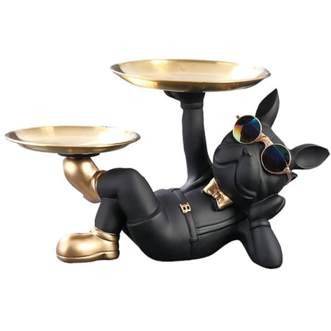 Plateau décoratif en forme de bouledogue, ornement décoratif bouledogue français, sculpture animale, tabouret de rangement, sculpture de chien, boîte de rangement bouledogue, sculpture décorative en r (1/5)