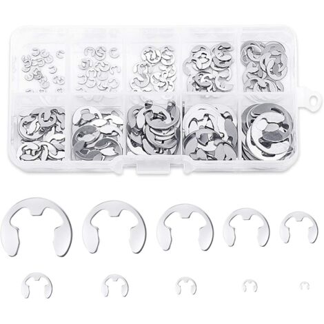 Kit de 200 anneaux en E en acier inoxydable, comprenant des anneaux en E en acier inoxydable de tailles 1,5/2/3/4/5/6/7/8/9/10 mm, avec boîte de rangement (10 tailles différentes). (1/5)