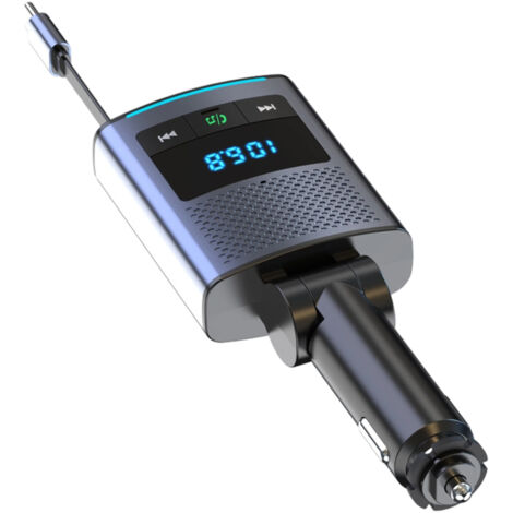 Adaptateur Bluetooth pour voiture 2025 5.4 – 90W, câble rétractable de 100 cm, émetteur FM et adaptateur allume-cigare USB-C, 12V/24V, appels mains libres, accessoire de voiture pour iPhone/Samsung. (1/5)