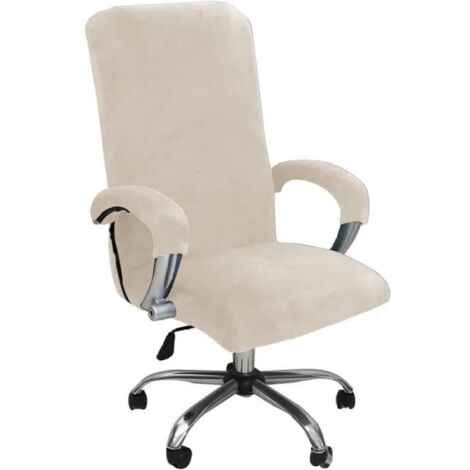 Housse de chaise d'ordinateur - Velours beige - Taille XL - Amovible et lavable (1/5)