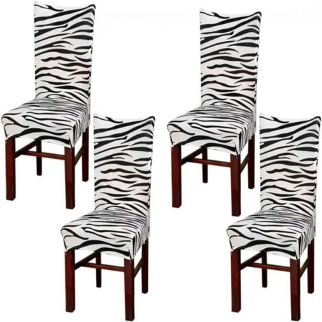 Lot de 4 housses de chaise - déhoussables - élastiques extensibles - imprimé zèbre - convient aux hôtels, restaurants, etc. (1/5)