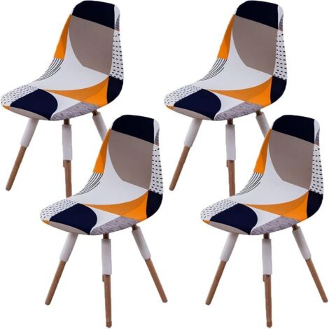 Housses de chaise 4 pièces - Amovibles et lavables - Motif géométrique - Pour salon et cuisine (1/5)