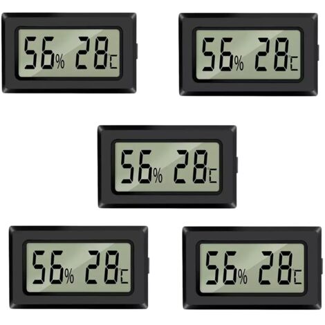 Lot de 5 mini thermomètres et hygromètres numériques électroniques avec affichage LCD en degrés Fahrenheit, idéaux pour serres, jardins, voitures, caves et bureaux, noir (1/5)