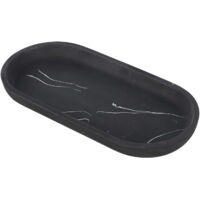 Ce mini plateau de rangement ovale noir, mesurant 22,4 cm (8,8 pouces) de diamètre, est parfait pour être placé dans la salle de bain, à côté du réservoir des toilettes ou du lavabo