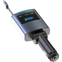 Adaptateur Bluetooth pour voiture 2025 5.4 – 90W, câble rétractable de 100 cm, émetteur FM et adaptateur allume-cigare USB-C, 12V/24V, appels mains libres, accessoire de voiture pour iPhone/Samsung.