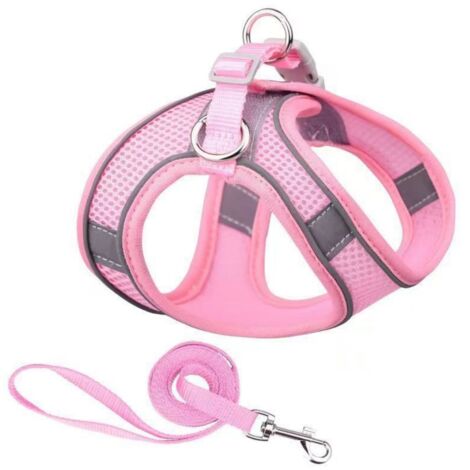 Petit Harnais pour Chiot avec Laisse - Harnais Gilet pour Chien avec Maille Super Respirante pour Marche en Extérieur, Course pour Petits Chiens, Chats Rose Pur XXS (1/5)