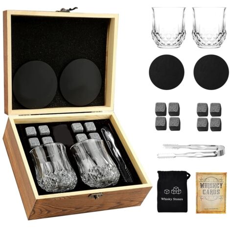 Ensemble de Verres à Whisky,Verre a Whiskey en Cristal,Pierres à Whisky,2pcs Verre à Whisky,8pcs Pierre à Whisky,Sac en Velours et Pince,refroidir Spiritueux,Vins et Boissons Choix Parfait
