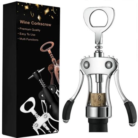 Tire-bouchon à ailettes avec bouchon, tire-bouchon et ouvre-bouteille haut de gamme pour serveurs et amateurs de vin (1/5)