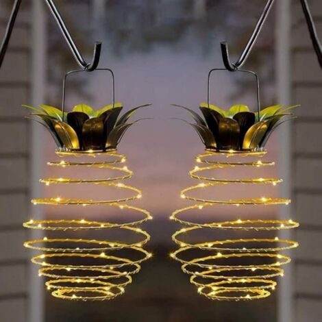 Lot de 2 lanternes solaires d'extérieur à suspendre – 60 LED étanches en forme d'ananas pour jardin, cour, porche, pelouse, paysage, allée, patio, cadeaux de jardinage (1/5)