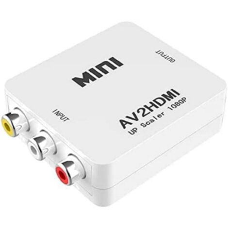 Convertisseur RCA vers HDMI, adaptateur audio/vidéo composite RCA CVBS AV vers HDMI 1080p compatible avec N64, Wii, PS2, Xbox, magnétoscope VHS, caméra et DVD. (1/5)