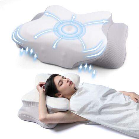 Oreiller Ergonomique Cervical 2 en 1 Oreiller Memoire Forme pour la Nuque, Coussin pour Dormir sur Le côté, Le Dos et Le Ventre, 62x37x10/14cm (1/5)