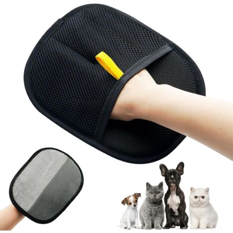 Gant de toilettage double face pour animaux de compagnie, gants d'épilation d'animaux pour chien et chat, gants d'épilation réutilisables pour le lavage, le démêlage et le toilettage(Noir，20cmx14cm)