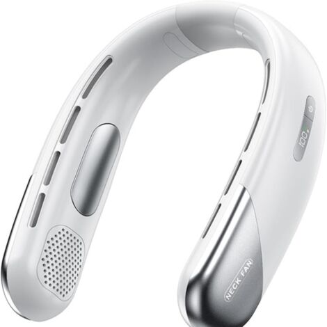 Ventilateur de cou portable, 2000 mAh, rechargeable, avec 5 vitesses et flux d'air rafraîchissant à 360°, sans pales, pour femmes et hommes, à la maison, au bureau, pour le sport et les activités (1/5)