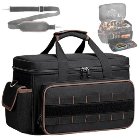 Sac à outils pour homme de 43 cm avec bandoulière, plusieurs poches, tissu Oxford 900D, noir, organiseur de sac à outils pour mécaniciens, électriciens, menuisiers (1/5)