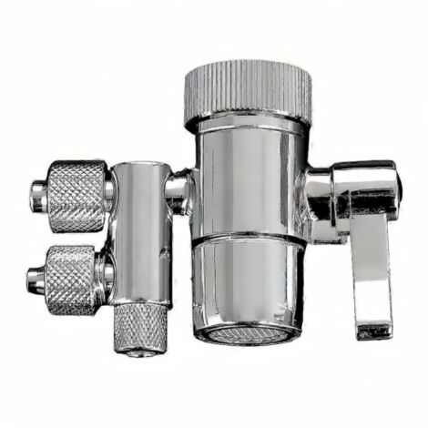 Vanne Déversoir de Robinet à Deux Voies 1/4 Pouce de Diamètre Extérieur Plaqué Chrome pour Filtre à Eau de Plan de Travail, Purificateur d'Eau, Filtre à Osmose Inverse RO, Adaptateur de Tuyau (1/5)