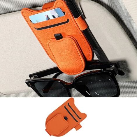 Porte Lunettes pour Voiture, Magnétique Pare Soleil Voiture Accessory Clip, pour Lunettes de Soleil Carte Ticket - Couleur Orange (1/5)