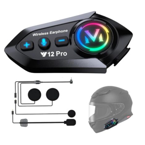 Casque Bluetooth 5.4 Y12 Pro, intercom 2 pilotes 500 m, batterie 1000 mAh, 22 h d'autonomie en musique, mixage audio double puce, étanchéité IPX6, micro 2 en 1