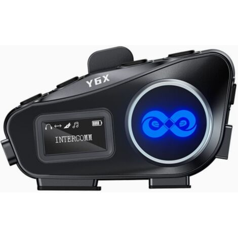 Intercom pour casque Y6X avec batterie 1000 mAh, 22 h d'autonomie en musique et 16 h en conversation, chat de groupe jusqu'à 4 motards (portée : 1000 m), haut-parleurs HD 40 mm, partage de musique et
