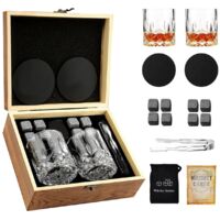 Pierres à Whisky Coffret Cadeau Verre à Whisky Pierres Froides à Whisky dans Une boîte Bois Faite à la Main Cool sans Dilution Lot de 2 Verres WhiskyCadeau pour Papa Mari Homme (Rectangulaire1)
