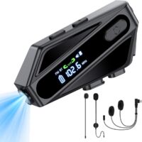 Motorcycle Helmet Bluetooth Headset, C6 Helmet Speakers with 2 Type Mics, Intercom/Hands-Free Call/Music/Waterproof/Noise Cancellation/Wake Up Siri