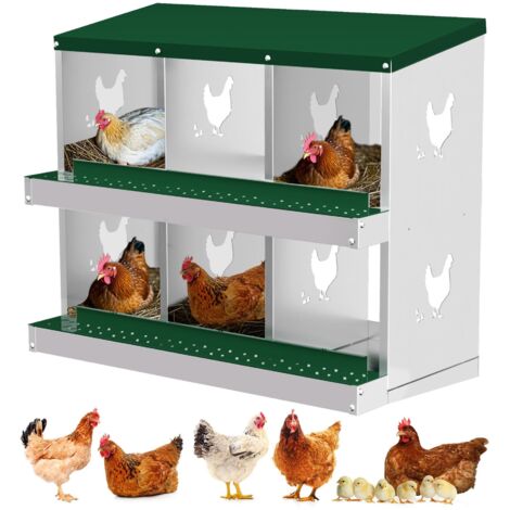 Nichoirs Pour Poules, 6 Compartiments, Nichoir Roulant, Nid MéTallique Avec Plateau De Collecte Et Grille D'AéRation, BoîTes à œUfs Murales Pour Poulailler, Facile à Nettoyer (1/5)
