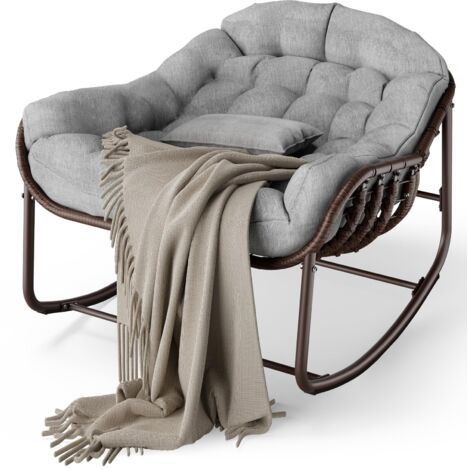 Outdoor Patio - Chaise à Bascule papasan surdimensionnée pour l'intérieur avec Coussin rembourré - Chaise à Bascule en Forme d'œuf pour Salon, véranda, Jardin, terrasse, arrière-Cour
