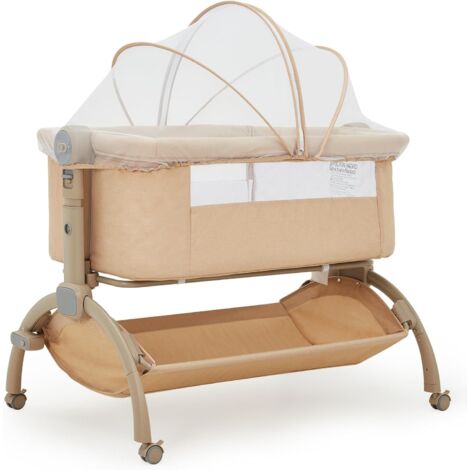 Lit bébé, lit bébé 3-en-1, lit de voyage, berceau,Lit réglable en hauteur avec matelas, moustiquaire et panier de rangement,Lit latéral pour nouveau-nés, kaki