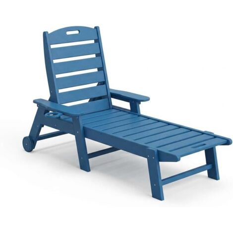 Transat de jardin résistant aux intempéries en HDPE, chaise longue inclinable avec porte-gobelet, longue chaise de piscine pour piscine, plage et jardin (1 pièce)