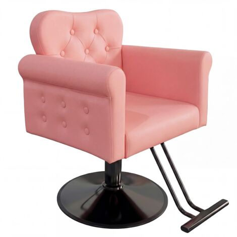 Chaise de barbier en PU Garvee pour stylistes, chaise de barbier avec rotation, base métallique ronde, élévateur hydraulique, capacité jusqu’à 150 kg, pour salon de coiffure, spa, maison, rose
