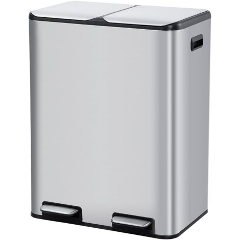 Poubelle de cuisine - 2 x 30 l - Système de tri sélectif en acier inoxydable - 2 compartiments - Double couvercle - Compartiments séparés - Utilisation sans contact - Silencieux - Pour la (1/5)