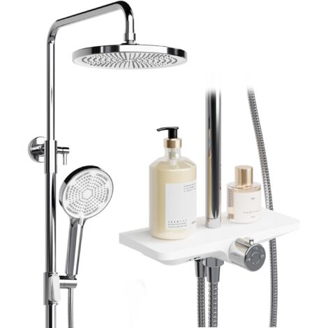 Douche à Effet Pluie, Sans Robinet, Avec éTagèRe, SystèMe De Douche Avec Pommeau De Douche En Acier Inoxydable