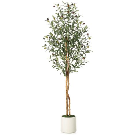 Olivier artificiel avec pot blanc - 150 cm - Grande plante verte - Décoration pour la maison, la chambre à coucher, le bureau, le jardin, le salon