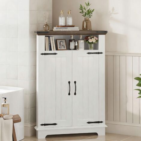 Armoire de salle de bain d’angle blanche – rangement gain de place avec portes – moderne, rustique – pour cuisine, salon – blanc