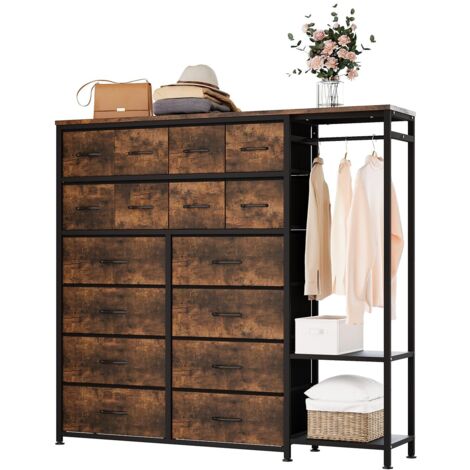 Commode 16 tiroirs avec penderie et étagères – Rangement en tissu pour chambre, dressing, entrée – Motif Tigre (1/5)
