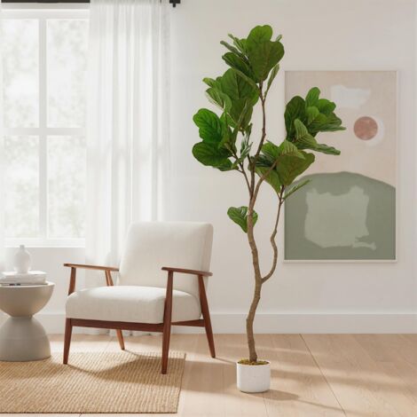 Figuier lyre artificiel 155 cm avec pot – Plante haute persistante, grand feuillage réaliste – Déco intérieur salon, bureau, entrée (1/5)