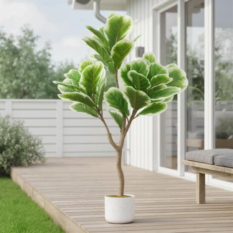 Figuier artificiel 100 cm, Ficus lyrata réaliste avec pot ornemental, plante décorative facile d'entretien pour maison, bureau