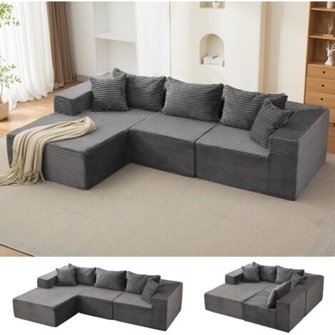 Canapé d'angle modulable nuage 3 places L, grand coussin mousse mémoire, rembourrage doux, aucun montage nécessaire
