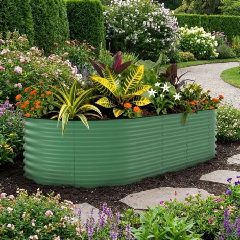 Bac potager surélevé métal galvanisé profond, anti-rouille, bord anti-coupure, facile à monter, vert 240x120x60 cm