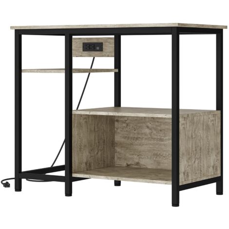 Meuble aquarium métal bois 4 étagères prise électrique capacité 300 kg compatible 40 50 gallons meuble terrarium gris 93 x 48 x 78 cm