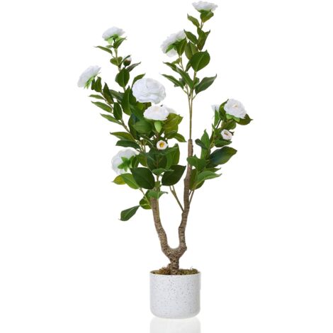 Camélia artificiel 90 cm 20 fleurs plante en pot décoration intérieur extérieur maison entrée (1/5)